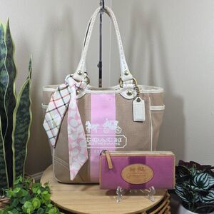 Coach Canvas Signature Horse and Carriage Logo Bag and Wallet